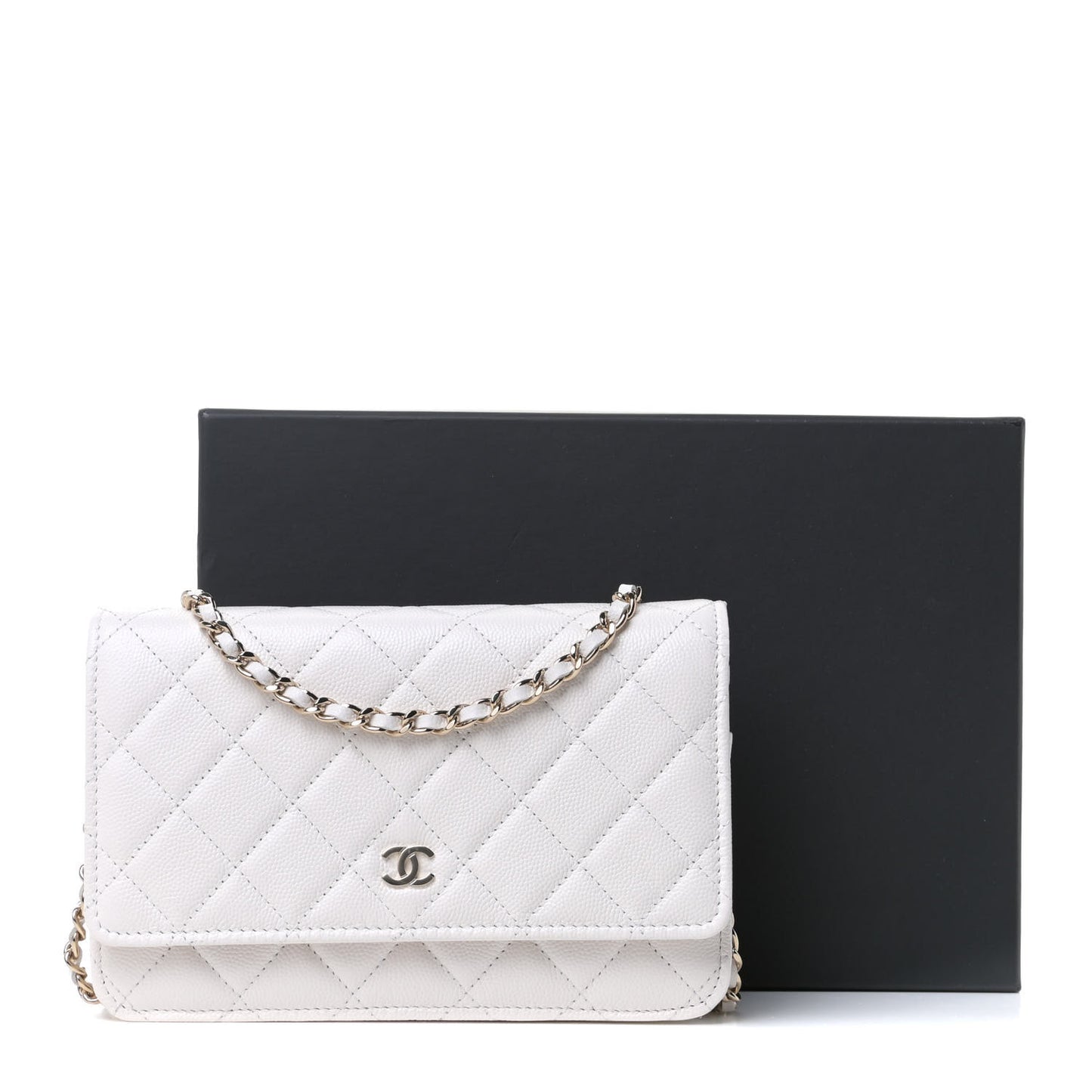 Caviar Quilted Wallet On Chain WOC White