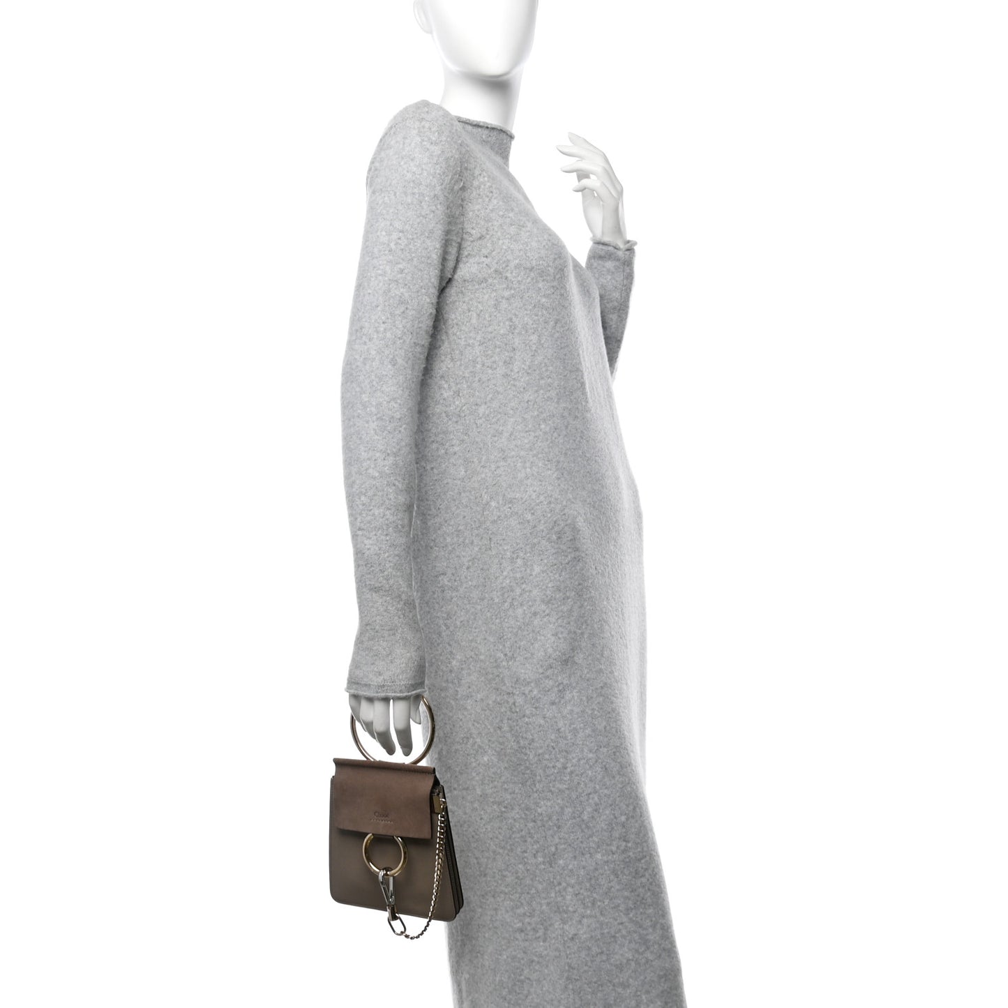 Suede Calfskin Mini Faye Bracelet Bag Motty Grey
