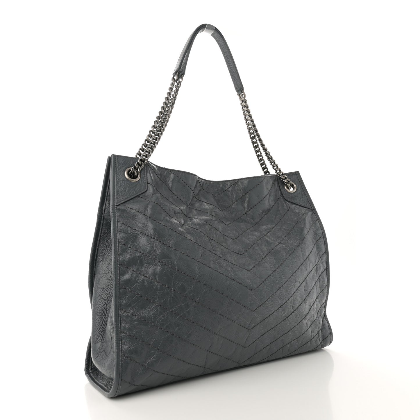 Crinkled Calfskin Matelasse Monogram Large Niki Shopper Tote Dark Smog