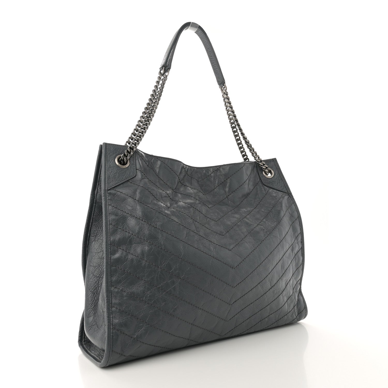 Saint Laurent Crinkled Calfskin Matelasse Monogram Large Niki Shopper Tote Dark Smog 3 of 11
