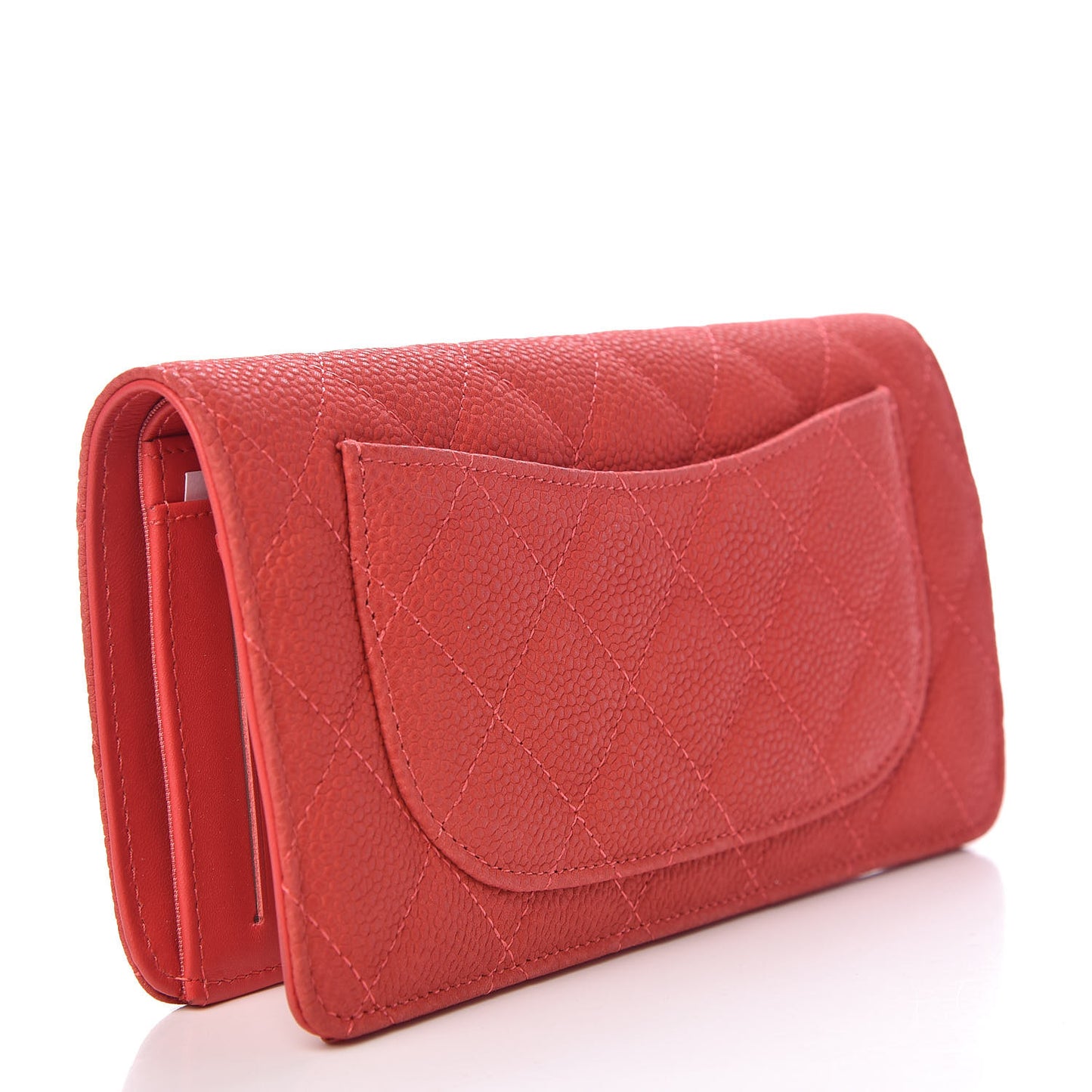 Iridescent Caviar Quilted Yen Wallet Coral Pink