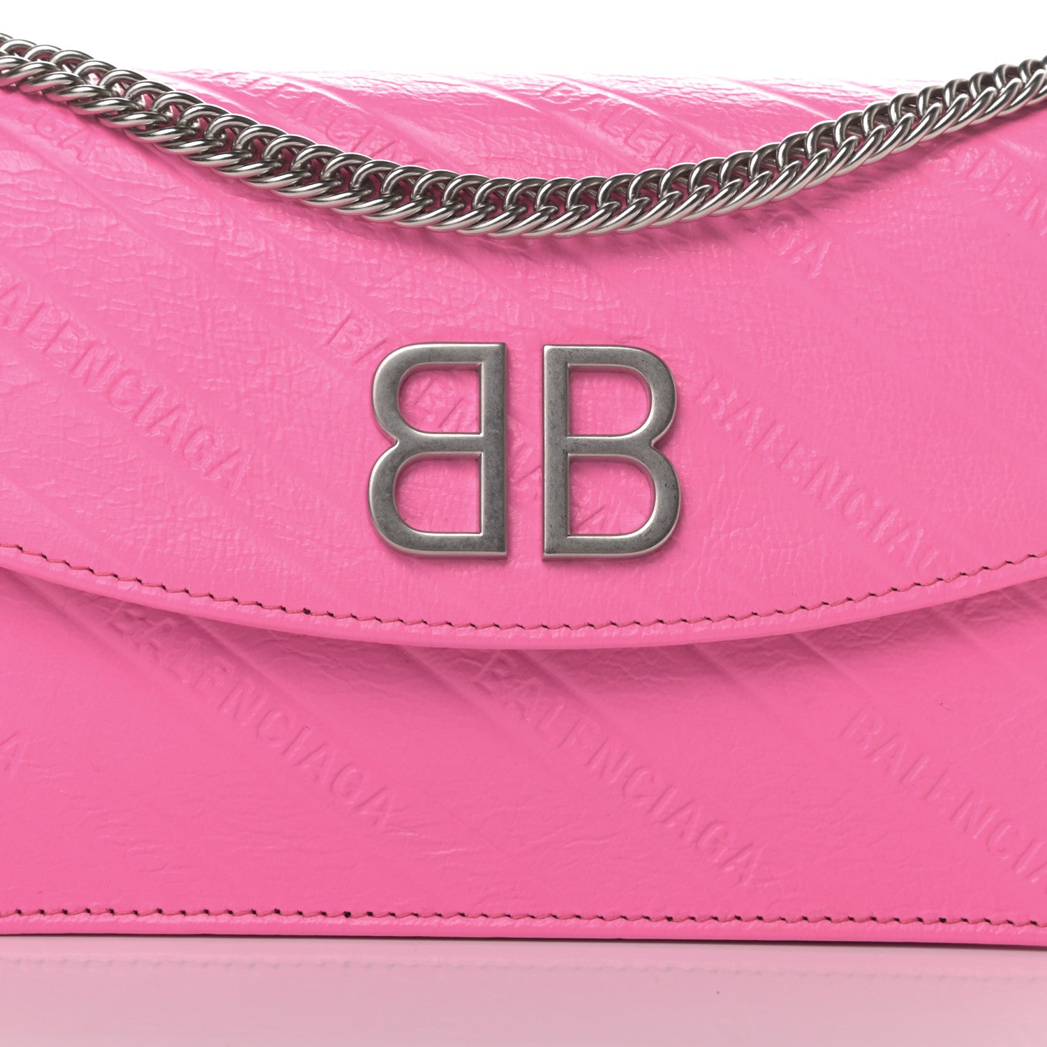 Balenciaga Shiny Goatskin Logo Embossed BB Wallet On Chain Acid Pink 8 of 11