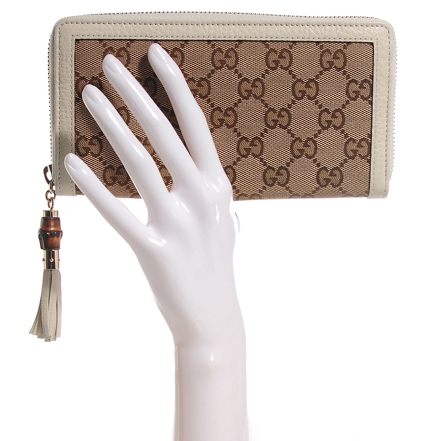 Monogram Bamboo Tassel Zip Around Wallet Off White