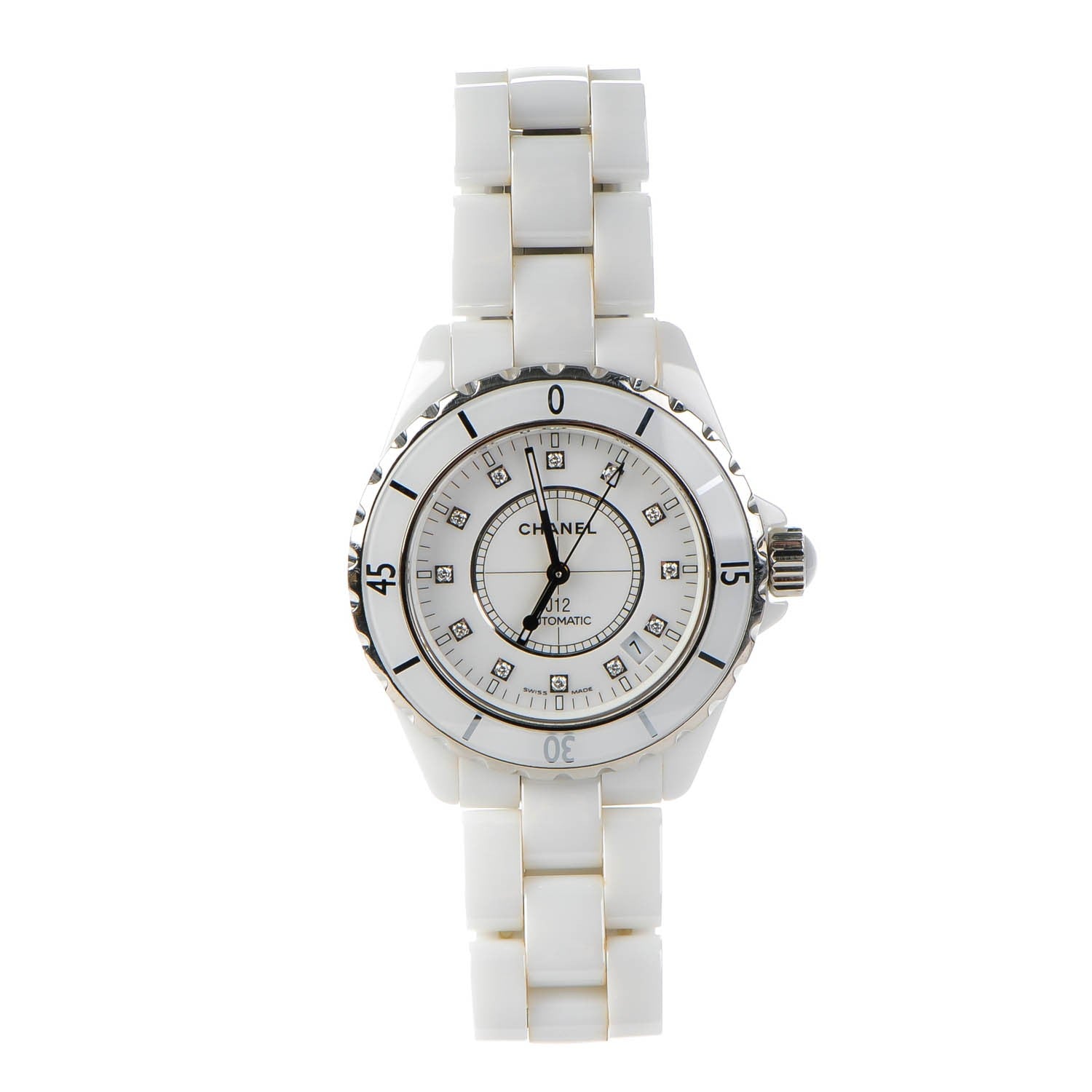 Chanel Stainless Steel Ceramic Diamond 38mm J12 Automatic Watch White 2 of 7