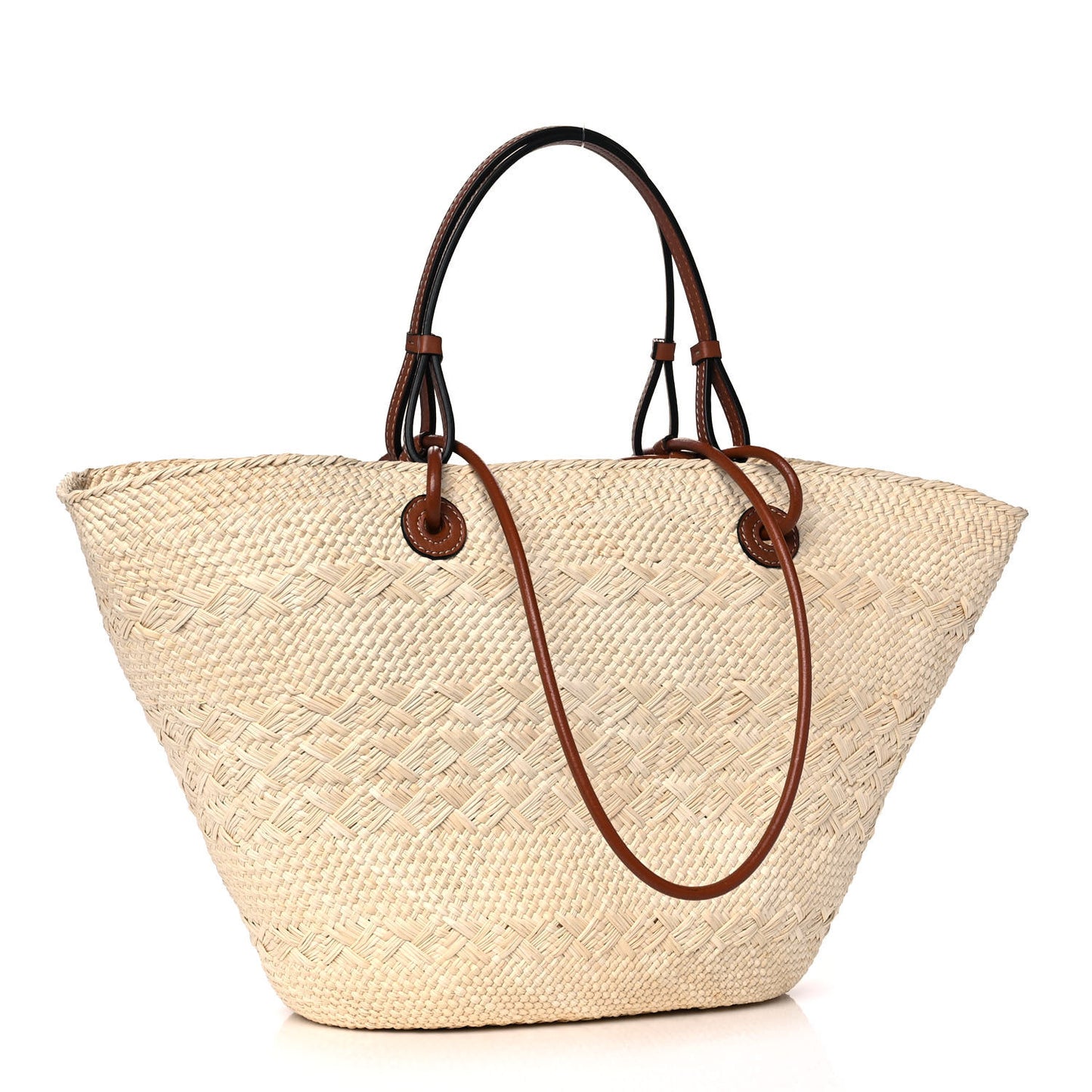 Iraca Palm Calfskin Anagram Basket Bag Natural Tan