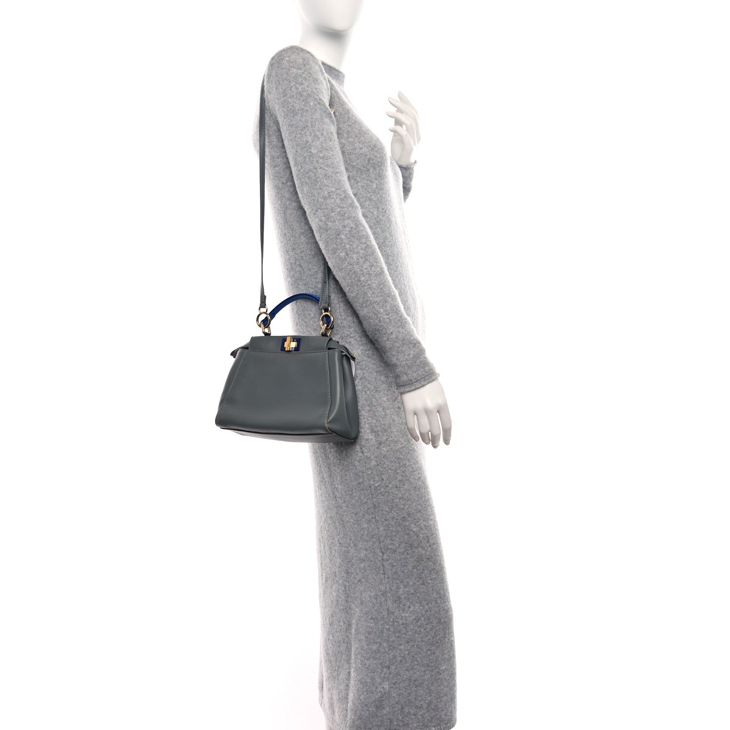 Fendi Nappa Colorblock Mini Peekaboo Iconic Satchel Grigio Chiaro Fragola Blue 2 of 11