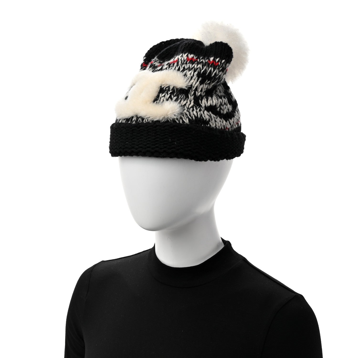 Chanel Wool Shearling CC Beanie Hat Black Multicolor 2 of 5