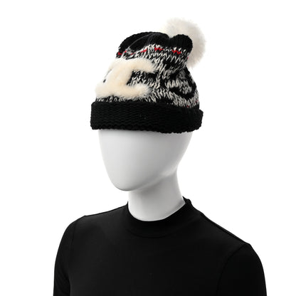 Chanel Wool Shearling CC Beanie Hat Black Multicolor 2 of 5