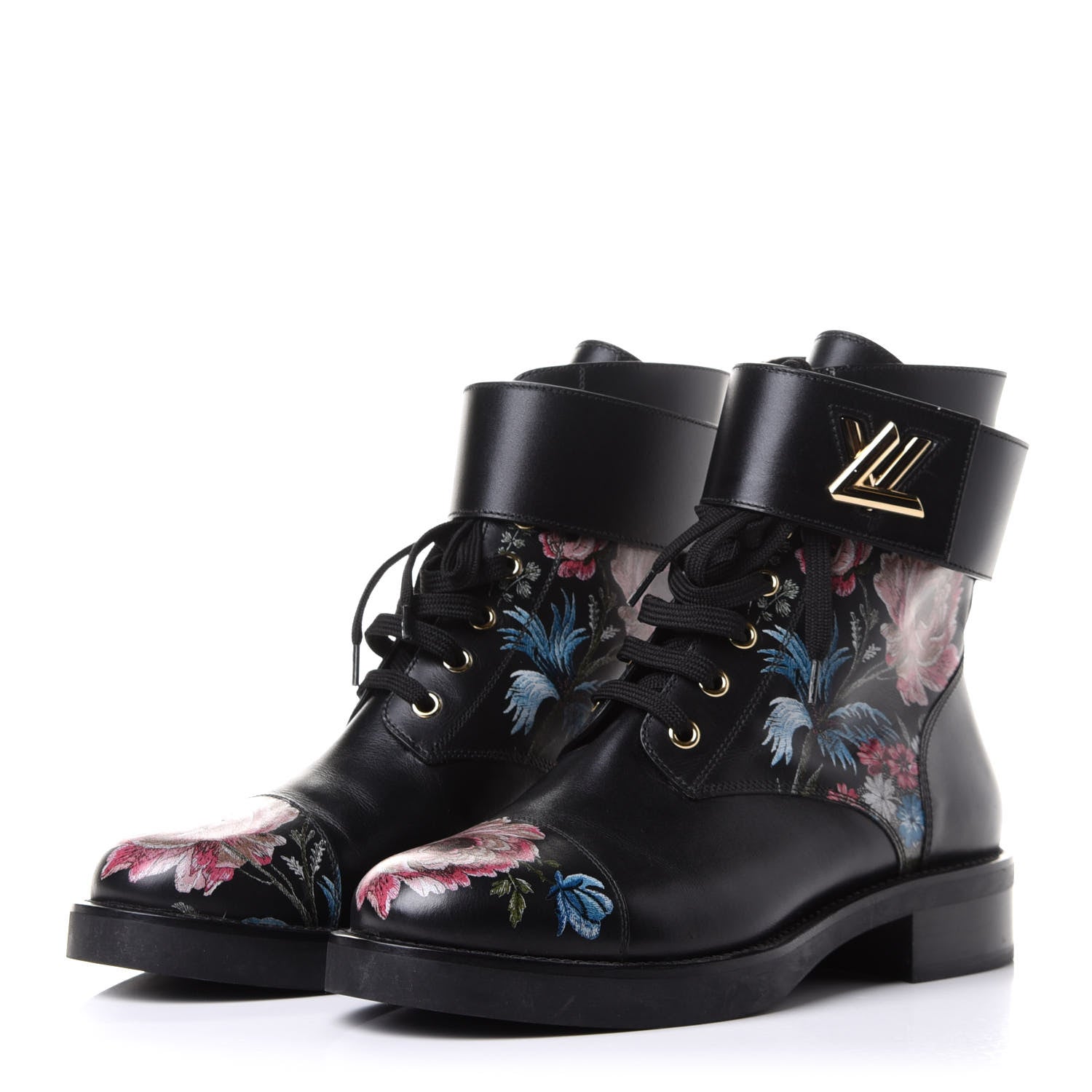 Louis Vuitton Calfskin Wonderland Ranger Flowers Boots 38.5 Black 3 of 9