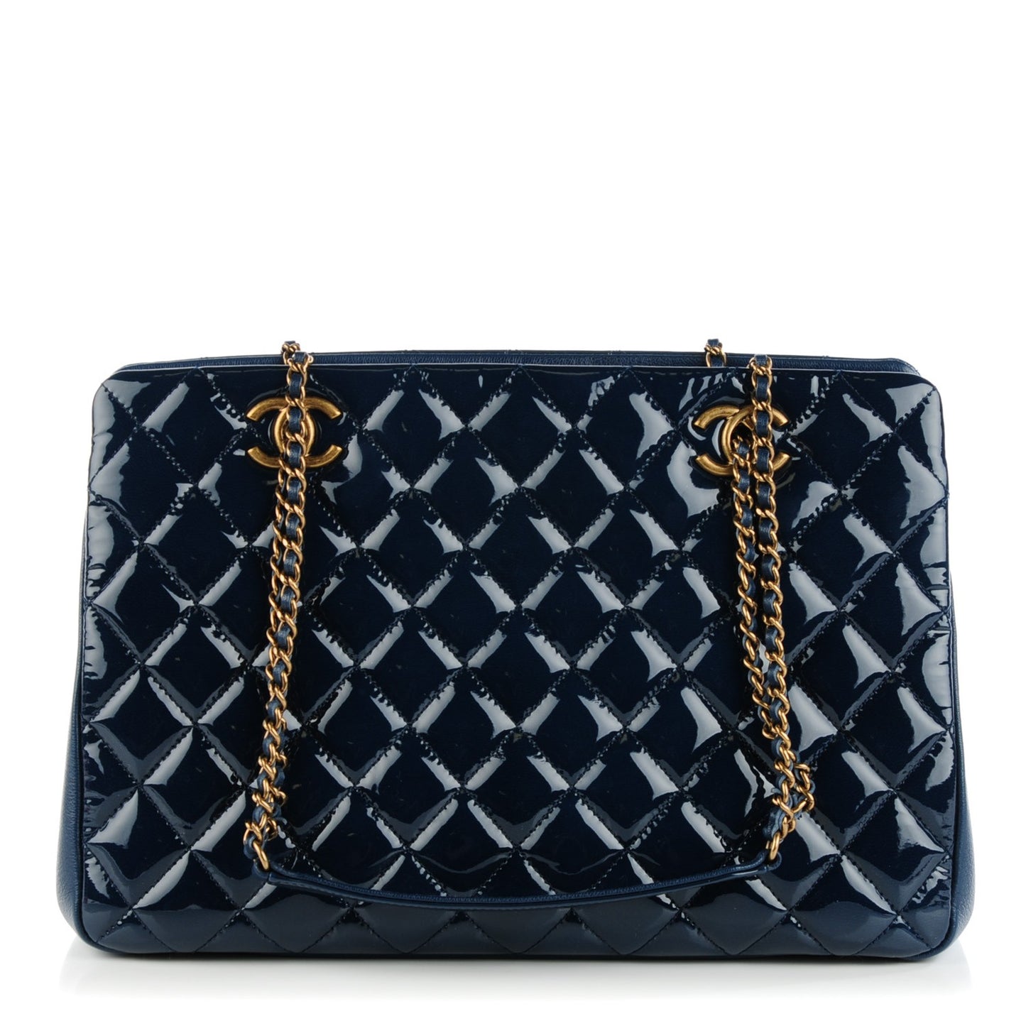 Patent Goatskin Quilted Small CC Eyelet Tote Blue