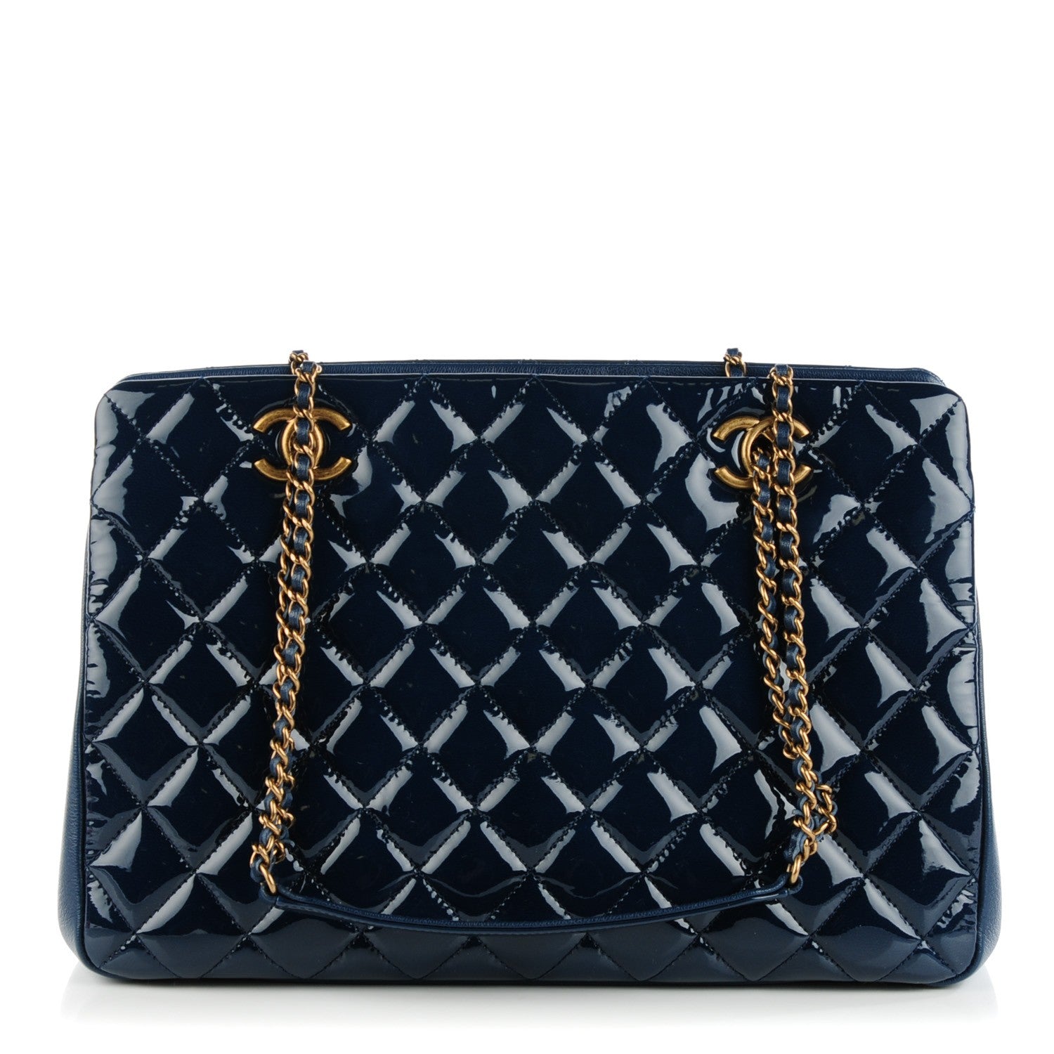 Chanel Patent Goatskin Quilted Small CC Eyelet Tote Blue 1 of 7