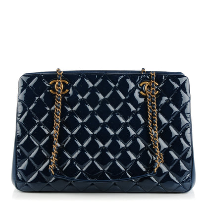 Chanel Patent Goatskin Quilted Small CC Eyelet Tote Blue 1 of 7