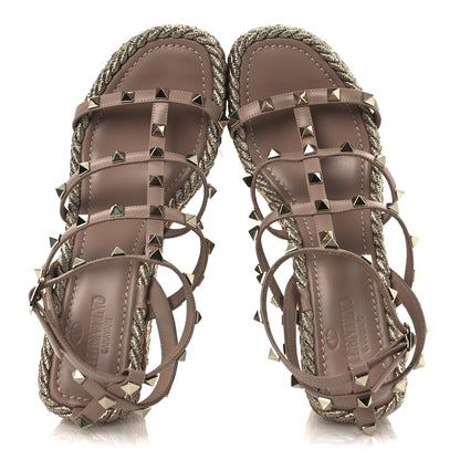 Valentino Garavani Calfskin Rockstud Ankle Strap Torchon Espadrille Caged 25/95mm Wedge Sandals 38 Rose Canelle 2 of 13