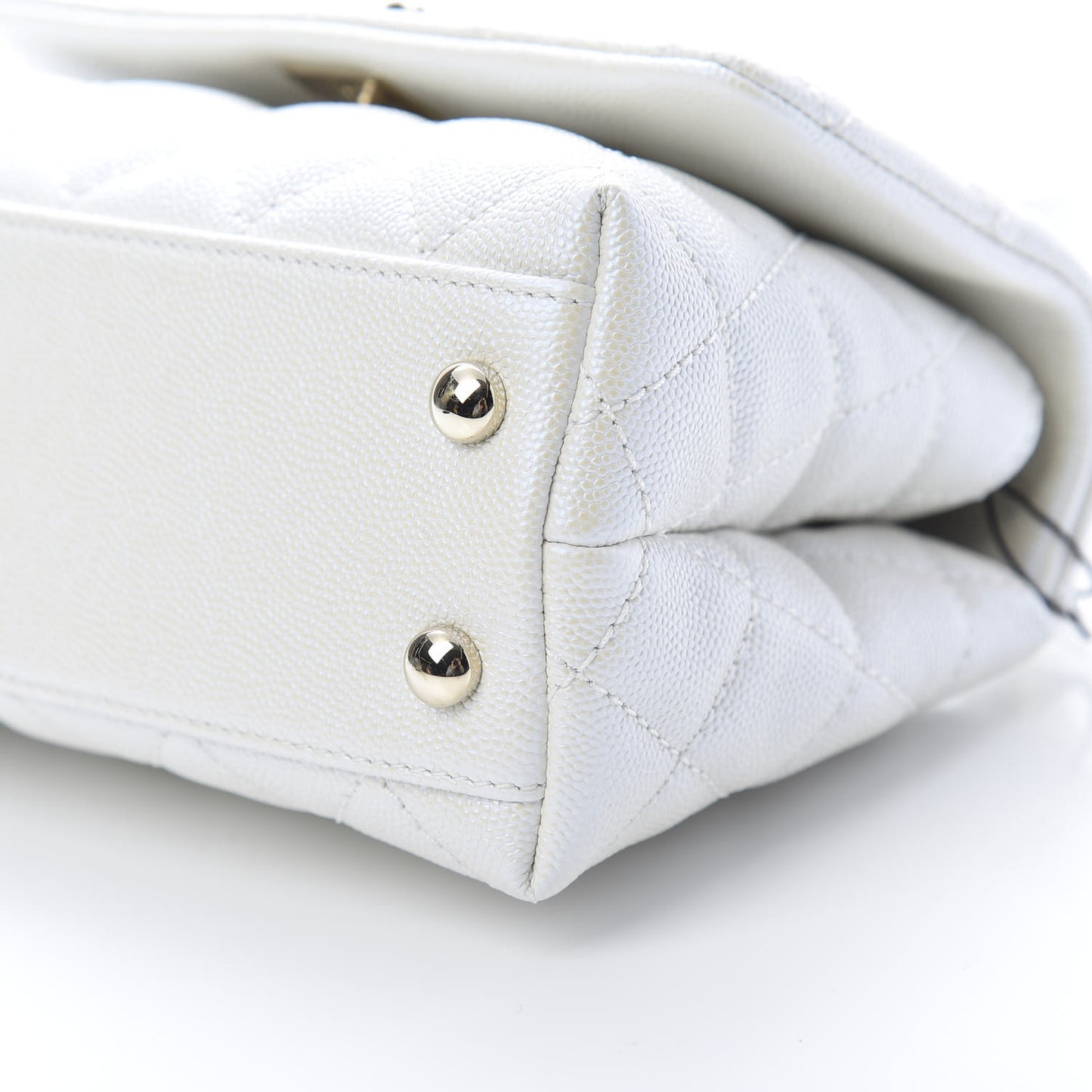 Iridescent Caviar Quilted Extra Mini Coco Handle Flap White