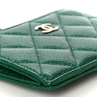 Chanel Metallic Caviar Quilted CC Zip Card Holder Green 9 of 11
