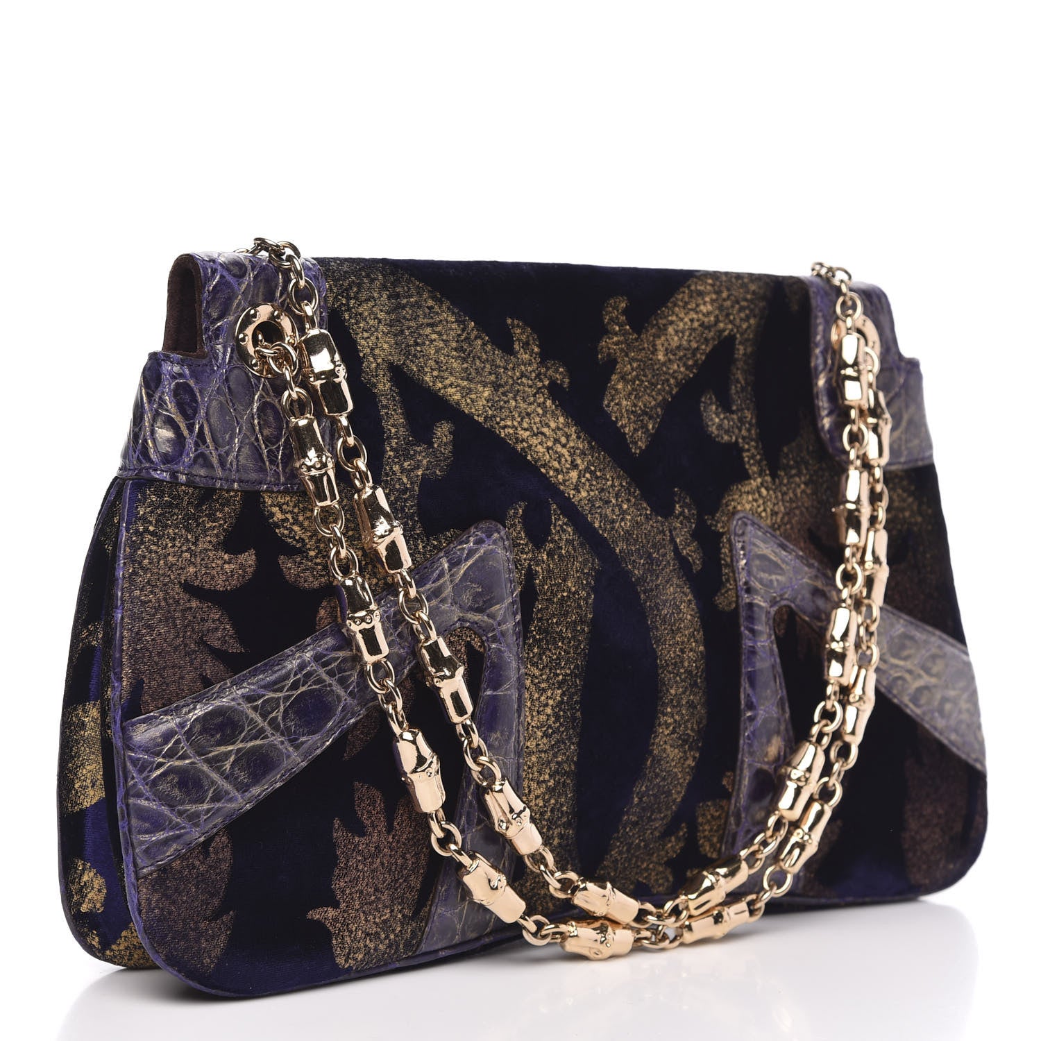 Gucci Velvet Alligator Tom Ford Jeweled Dragon Shoulder Bag Purple Gold 3 of 11