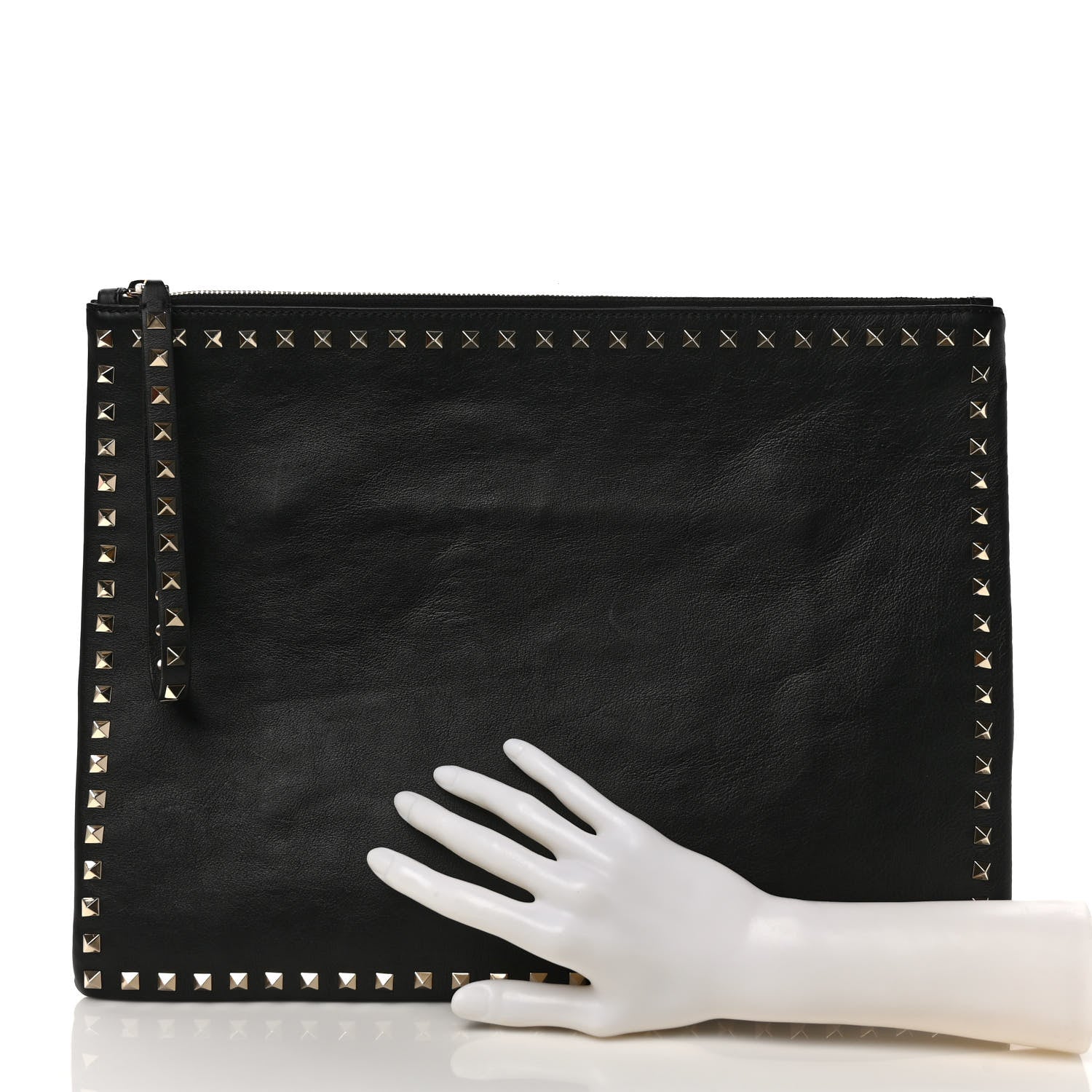 Valentino Garavani Vitello Oversized Rockstud Zip Wristlet Pouch Black 2 of 6