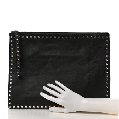 Valentino Garavani Vitello Oversized Rockstud Zip Wristlet Pouch Black 2 of 6