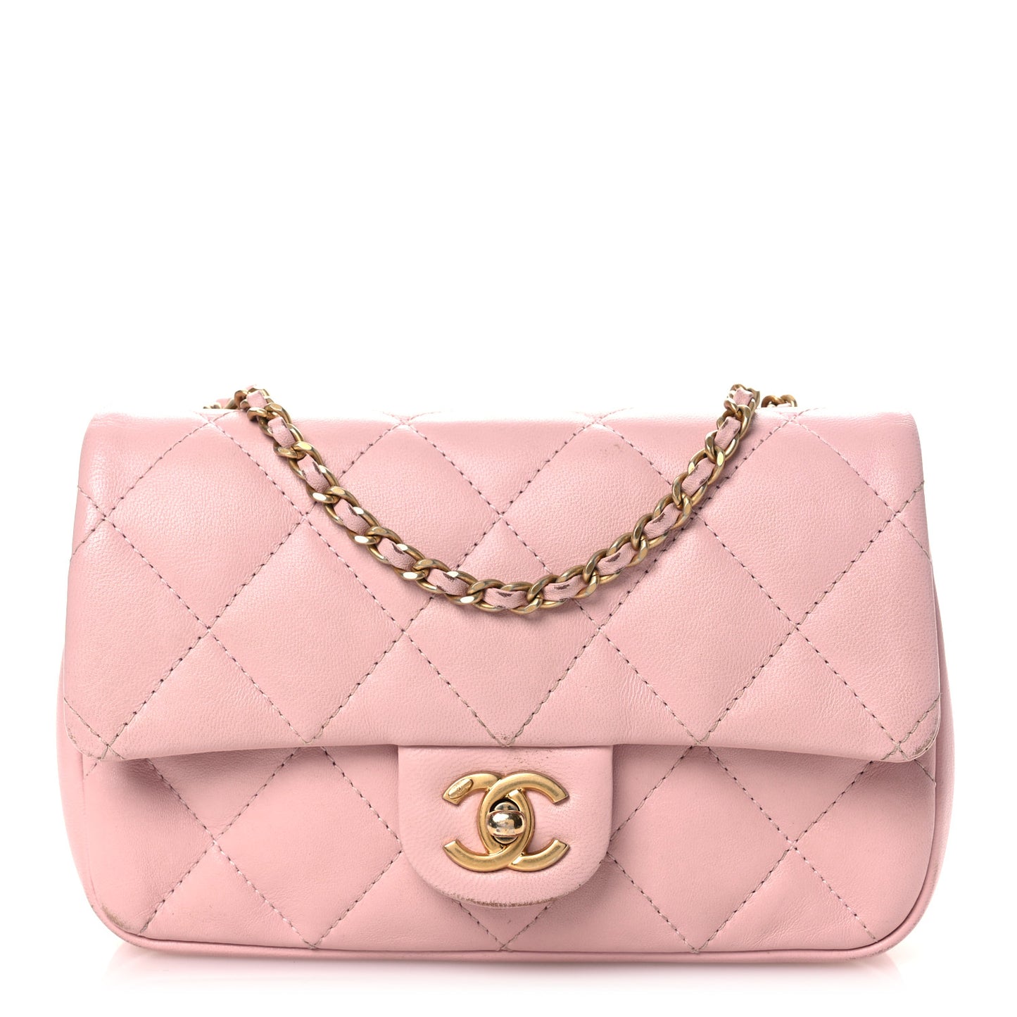 Lambskin Quilted Mini Heart Charms Flap Light Pink