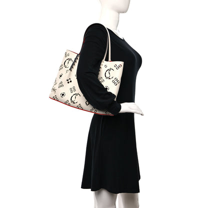 Christian Louboutin Calfskin Loubinthesky Small Perforated Cabarock Spikes Tote Snow 2 of 8