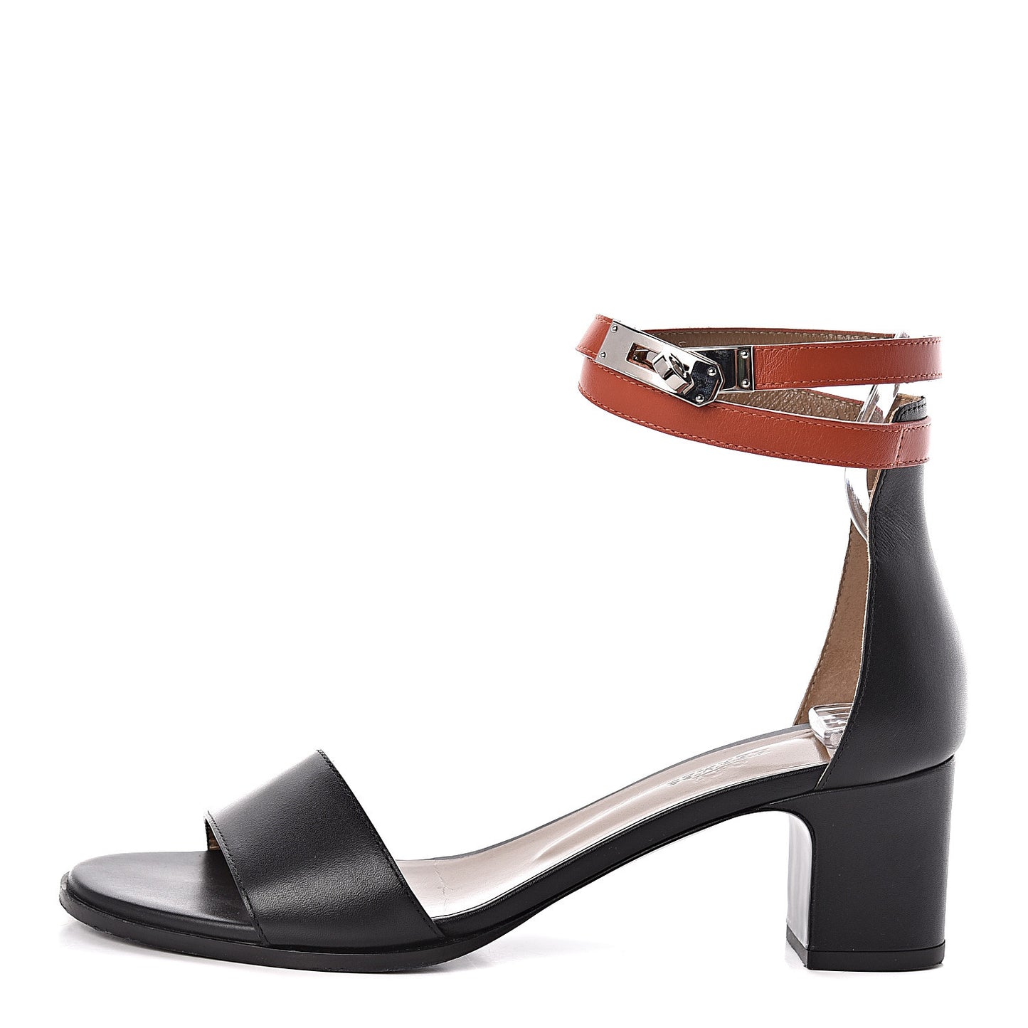 Calfskin Manege Sandals 38.5 Black Orange Brulee
