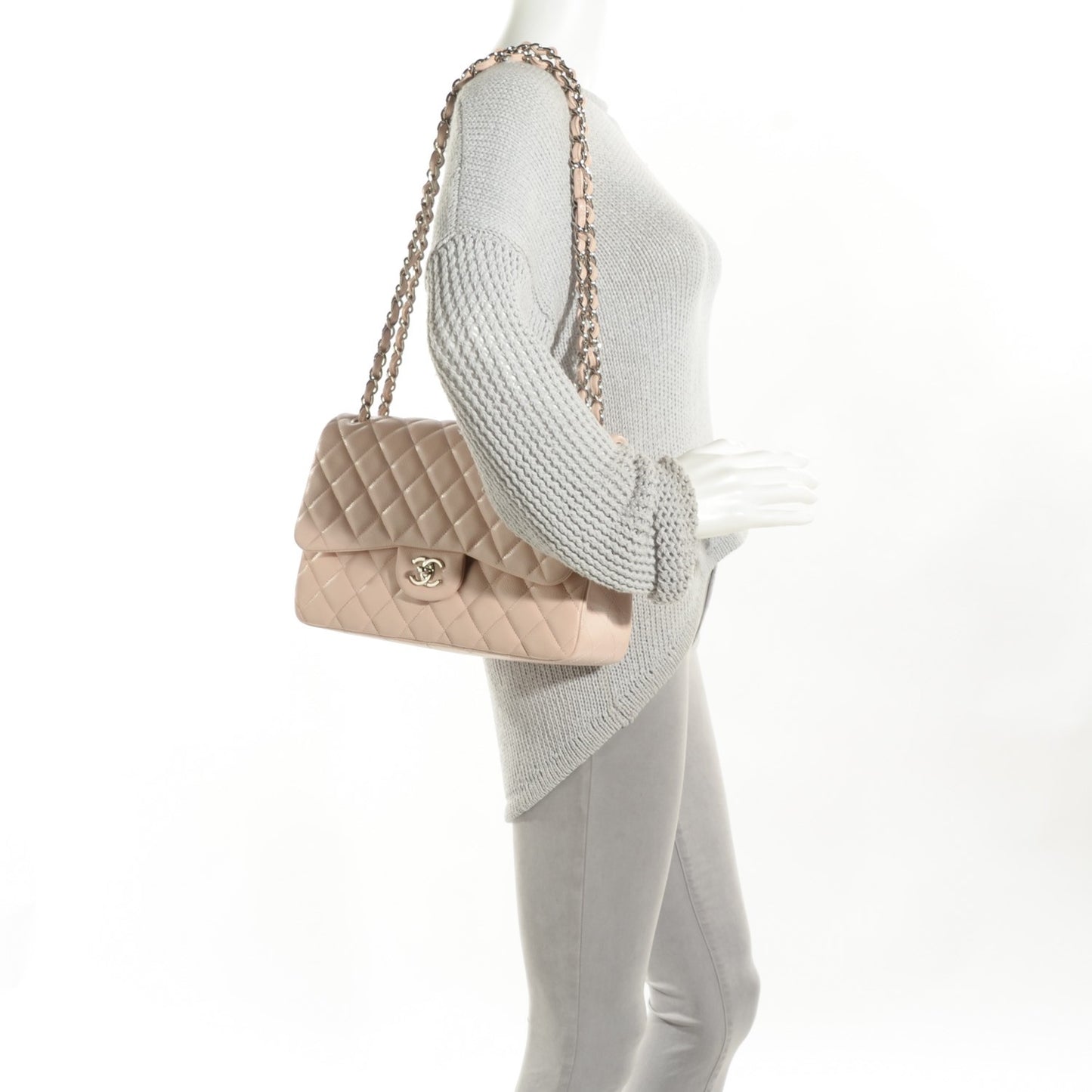 Caviar Quilted Jumbo Double Flap Light Pink