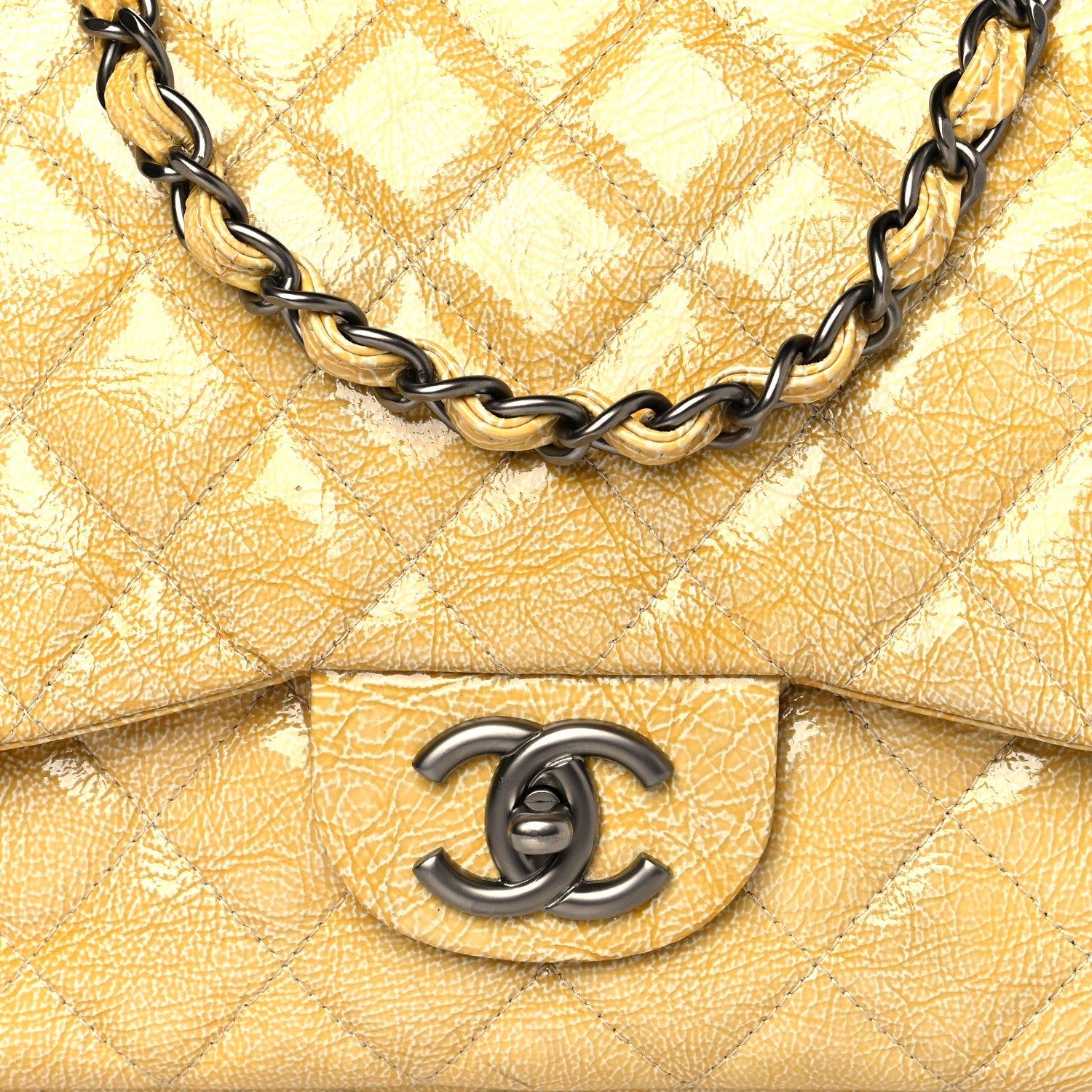 Chanel Crinkled Patent Quilted Jumbo Single Flap Light Beige 8 of 10