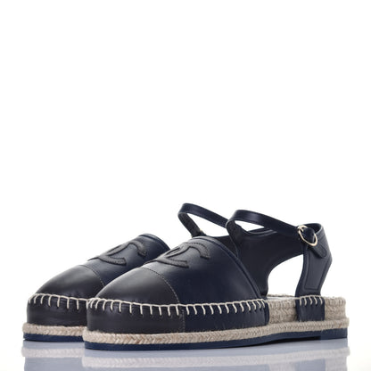 Chanel Lambskin Cap Toe CC Espadrille Sandals 38 Navy 3 of 8
