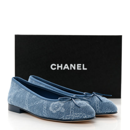Chanel Denim Printed CC Cap Toe Ballerina Flats 36.5 Light Blue White 9 of 9