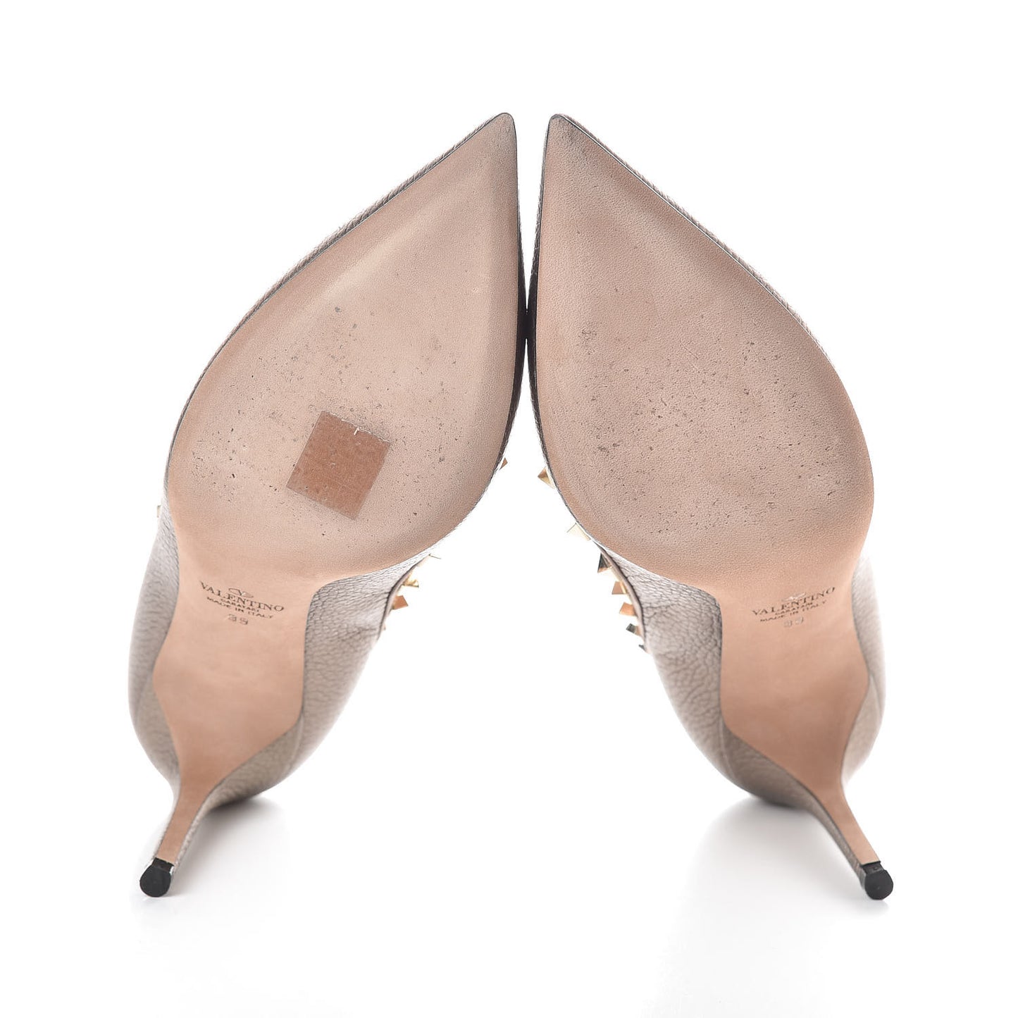 Metallic Pebbled Calfskin Rockstud 85mm Pumps 39 Sasso Poudre
