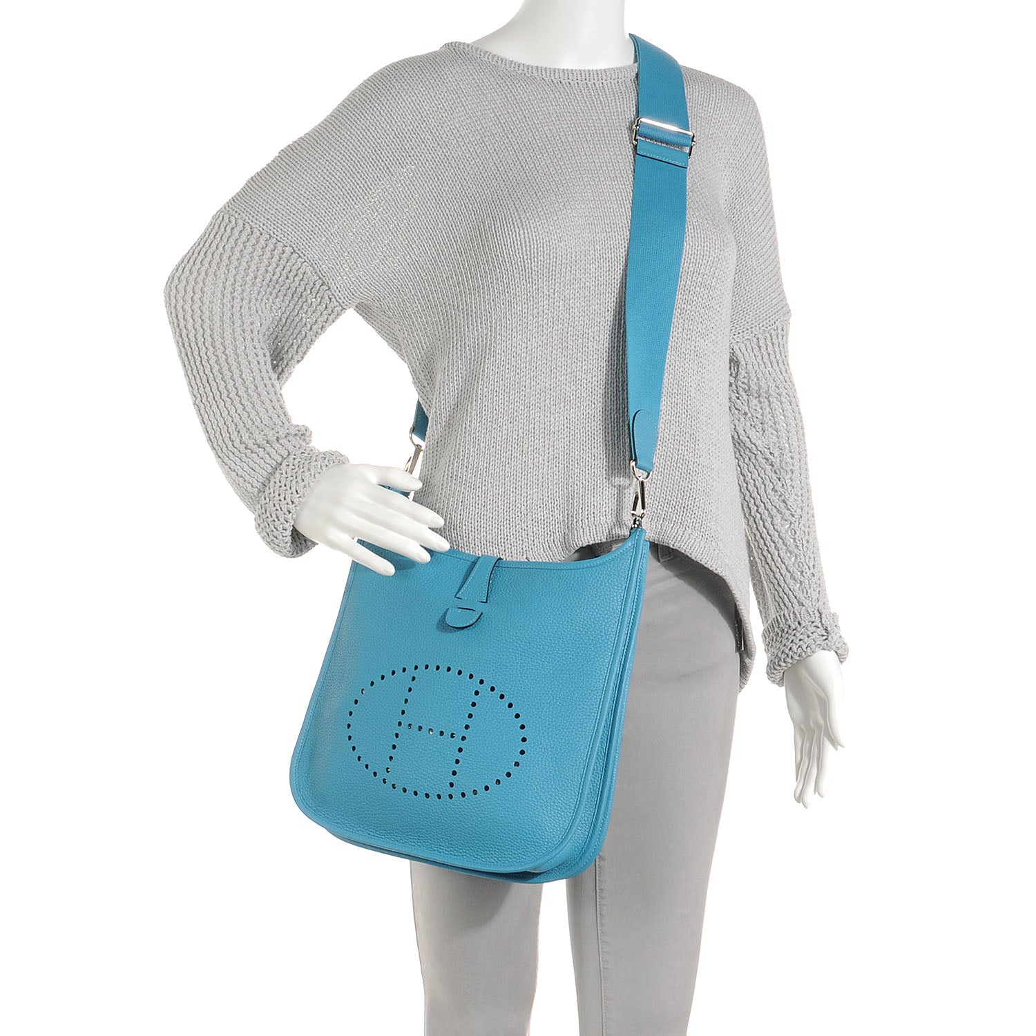 Hermes Taurillon Clemence Evelyne III PM Turquoise 2 of 8