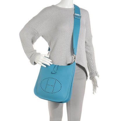 Hermes Taurillon Clemence Evelyne III PM Turquoise 2 of 8