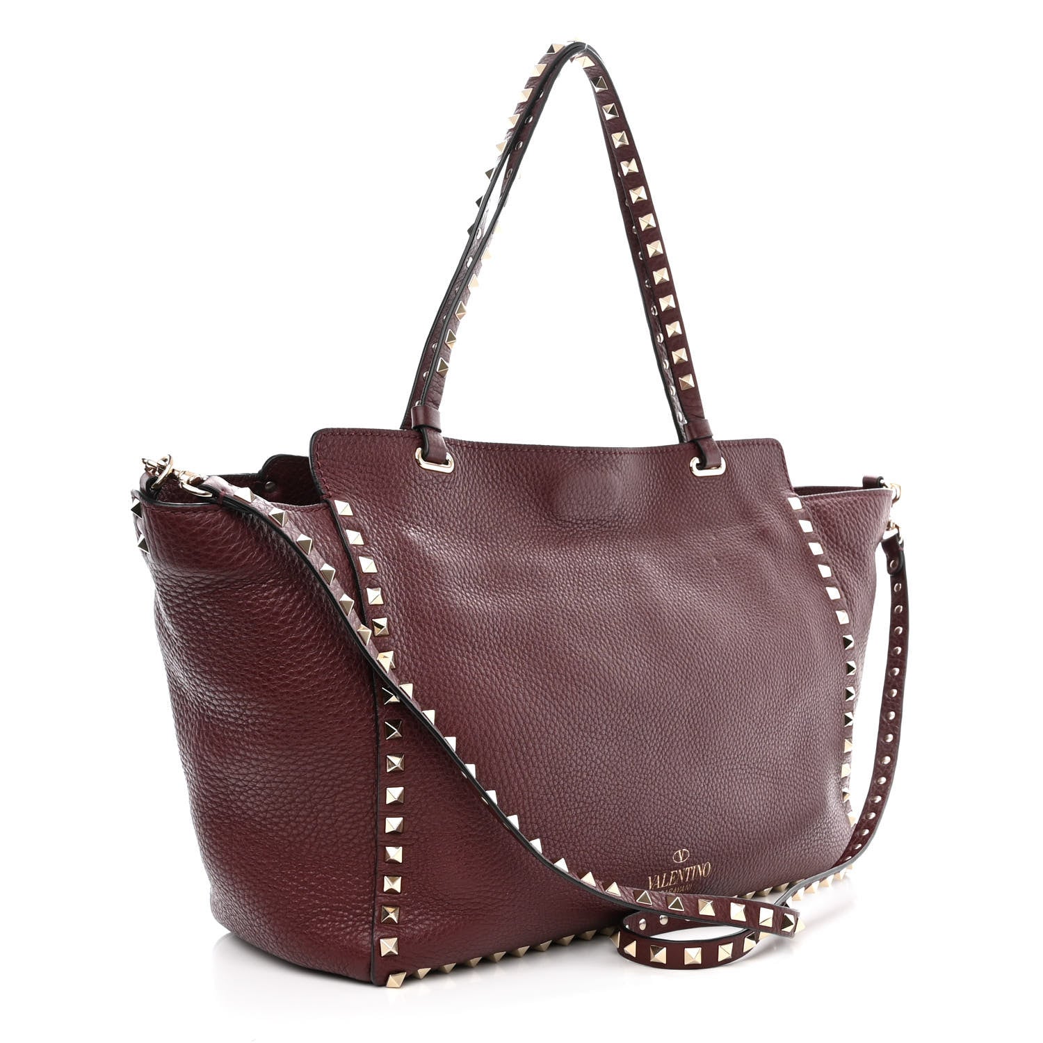 Valentino Garavani Pebbled Calfskin Medium Rockstud Tote Rubin 3 of 9
