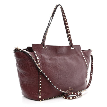 Valentino Garavani Pebbled Calfskin Medium Rockstud Tote Rubin 3 of 9
