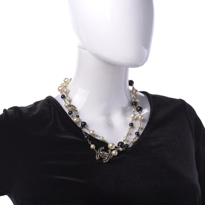 Chanel Pearl Bead Enamel CC Long Necklace Black Gold 2 of 10