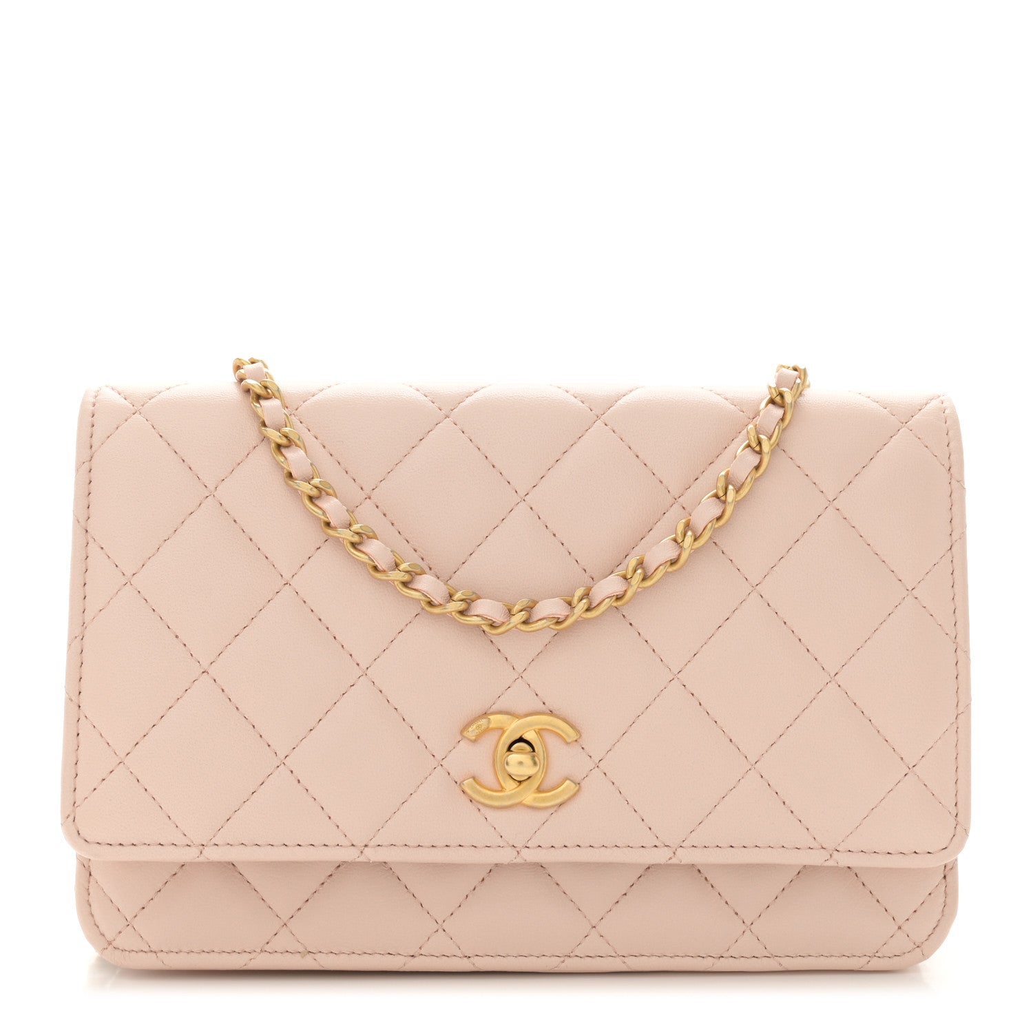 Chanel Lambskin Quilted CC Pearl Crush Wallet on Chain WOC Light Beige 1 of 12