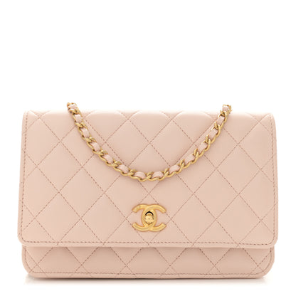 Chanel Lambskin Quilted CC Pearl Crush Wallet on Chain WOC Light Beige 1 of 12
