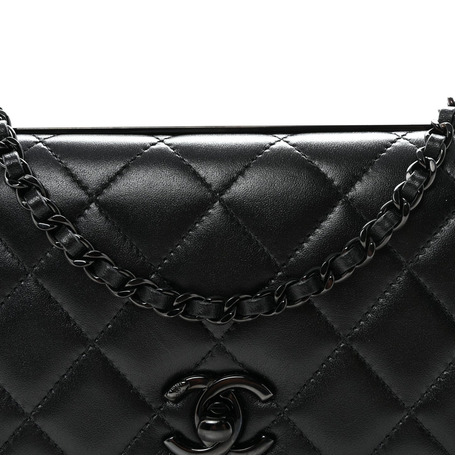 Lambskin Quilted Trendy CC Wallet On Chain WOC So Black