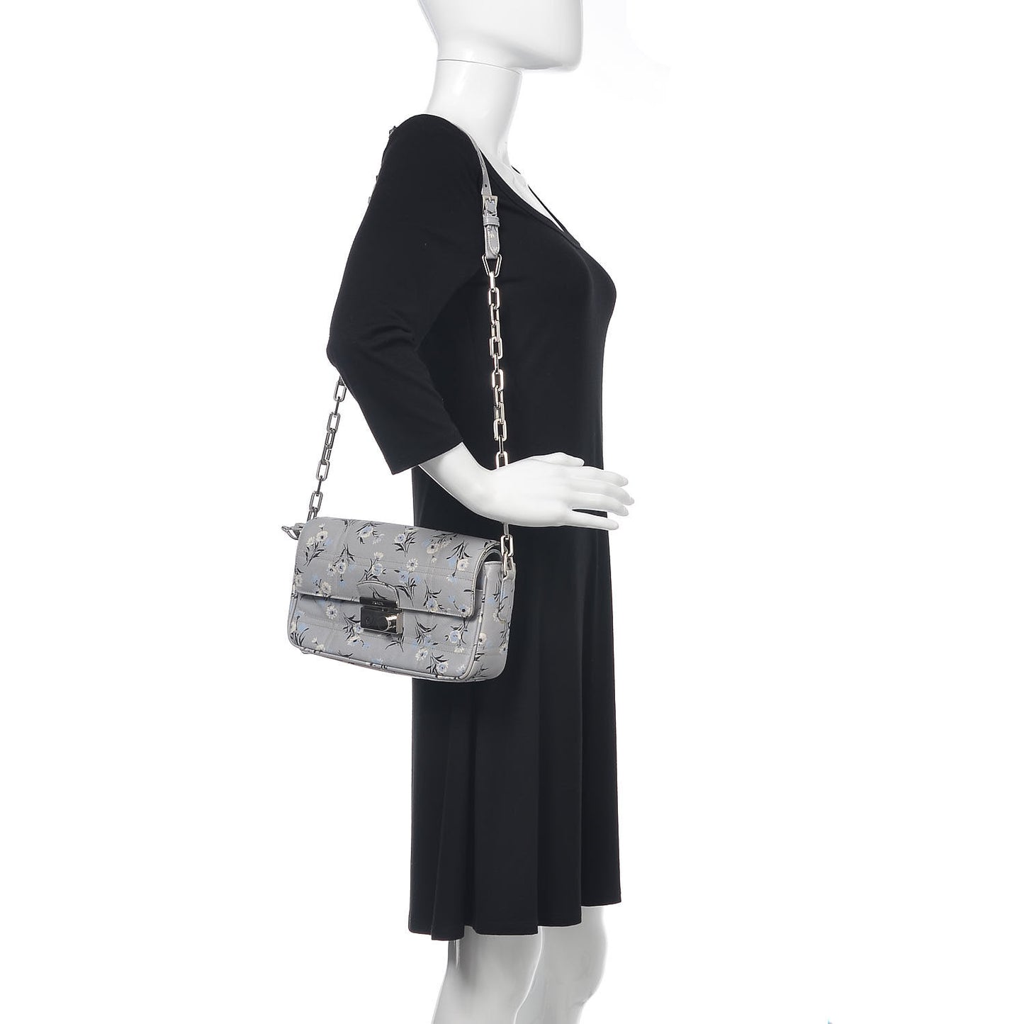 Soft Saffiano Floral Print Sound Shoulder Bag Acciaio