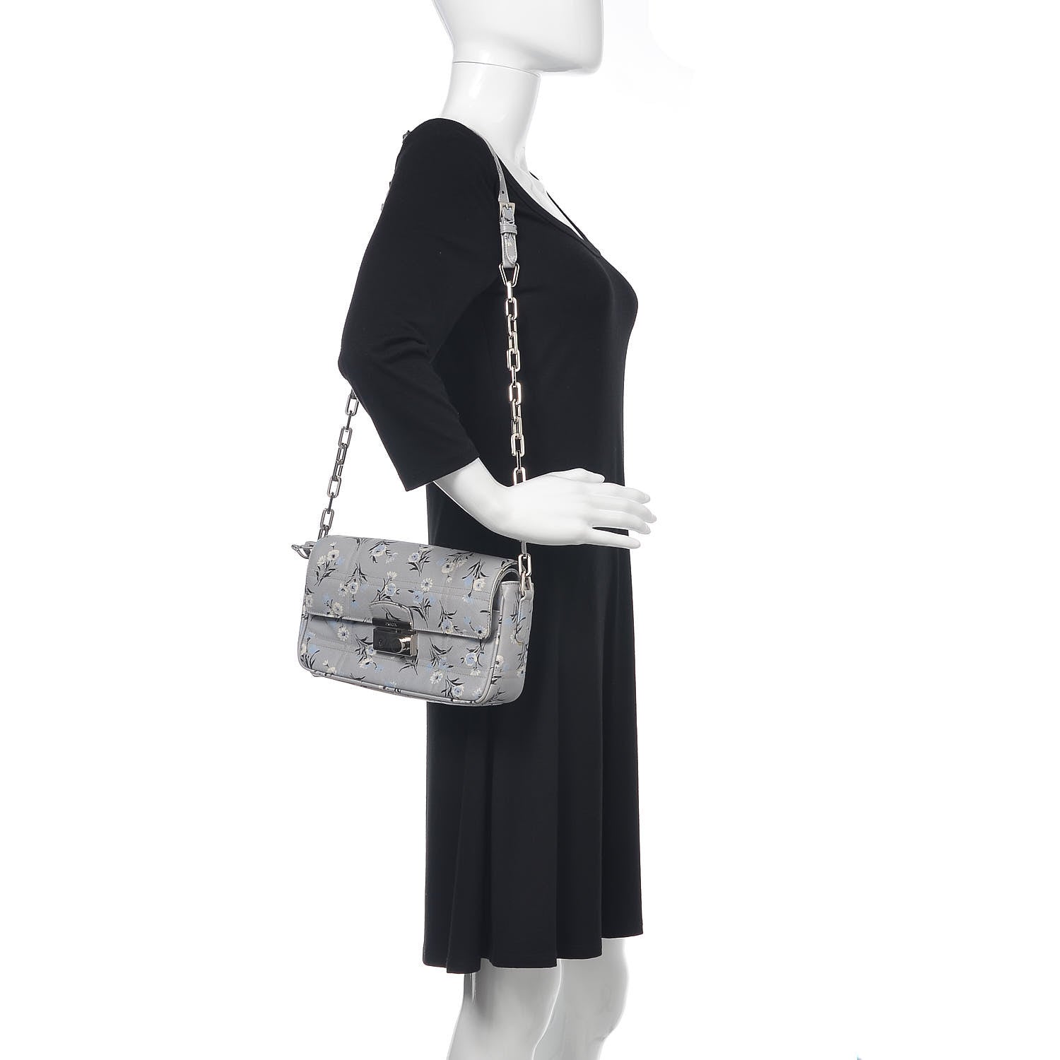 Prada Soft Saffiano Floral Print Sound Shoulder Bag Acciaio 2 of 13