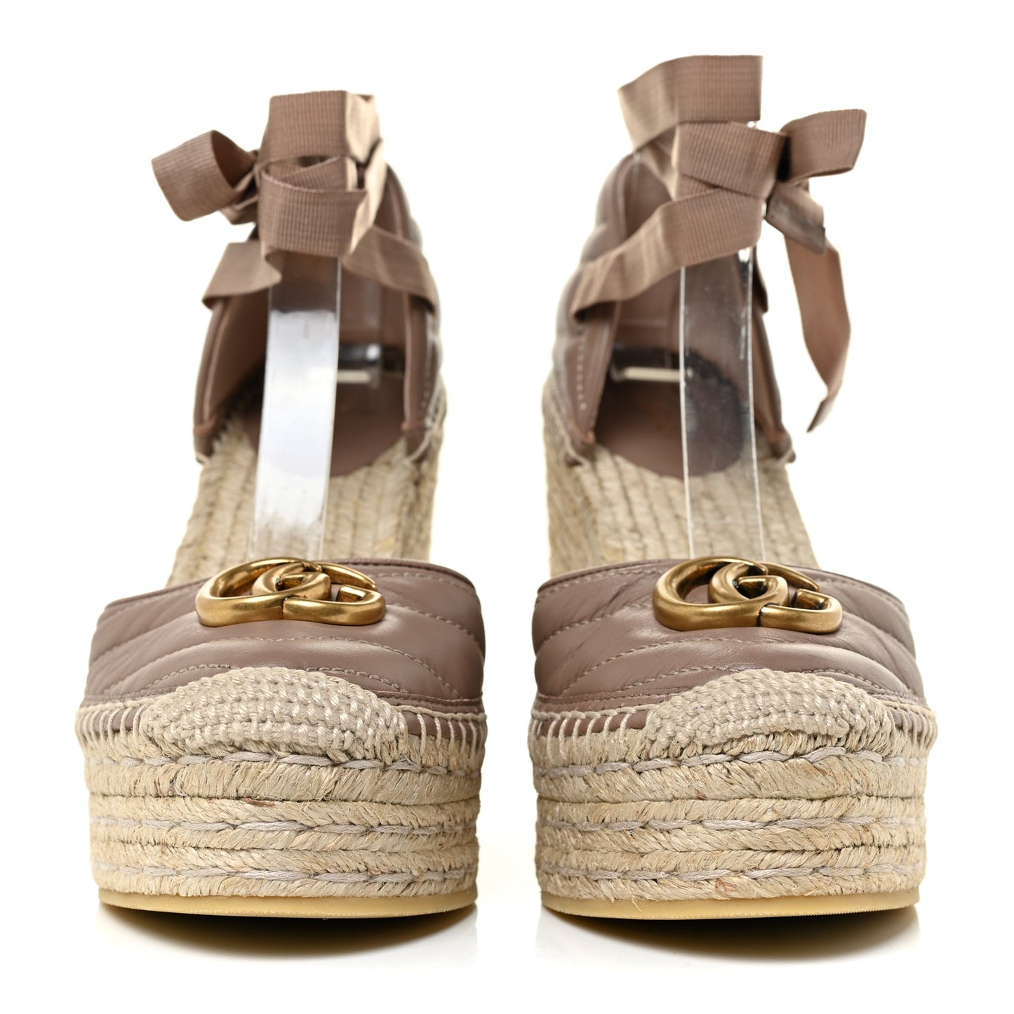 Nappa Matelasse GG Marmont Ankle Wrap Platform 35/120mm Espadrille Wedges 37.5 Porcelain Rose