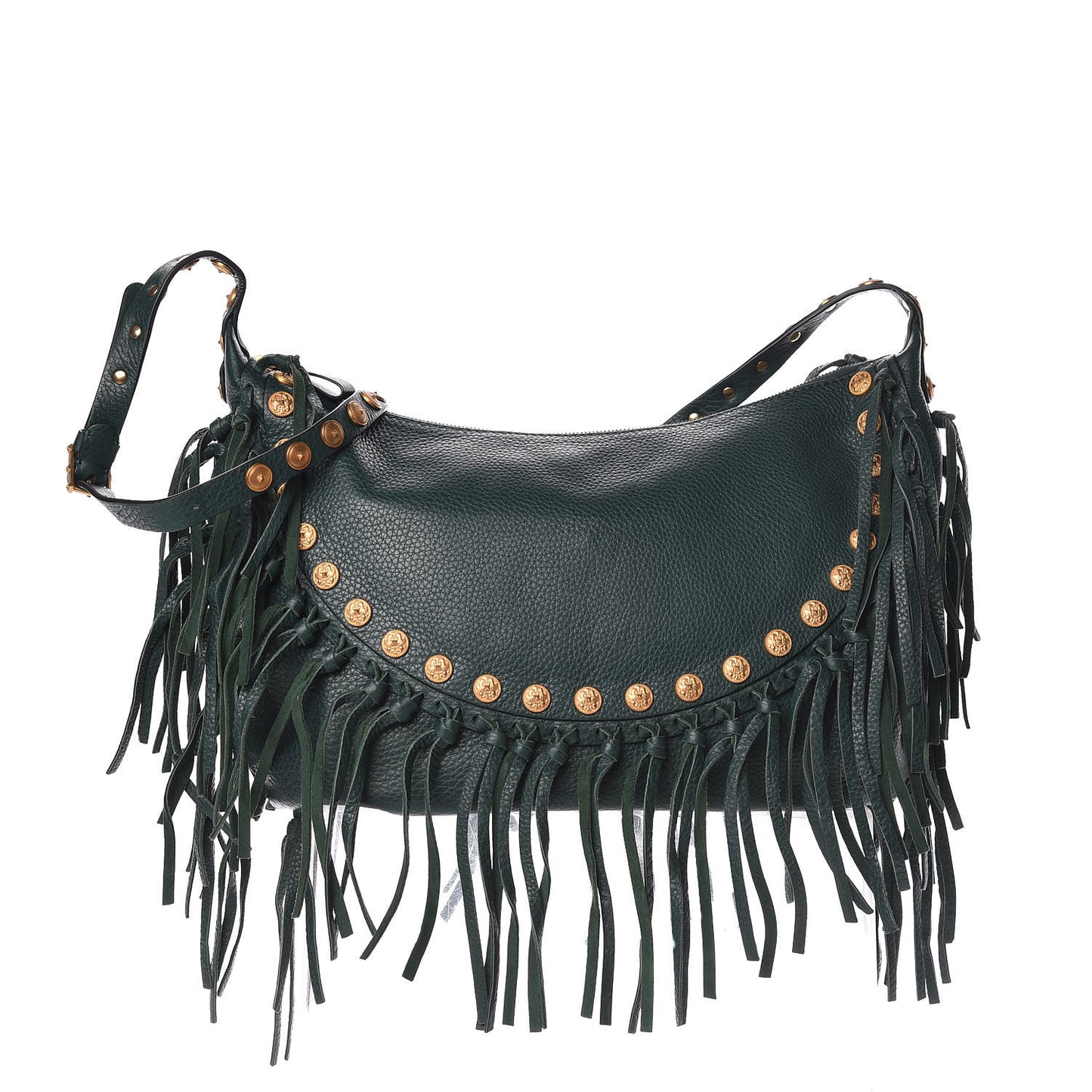 Grained Calfskin C-Rockee Fringe Hobo Light Emerald