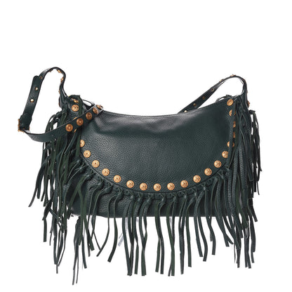 Valentino Garavani Grained Calfskin C-Rockee Fringe Hobo Light Emerald 1 of 10