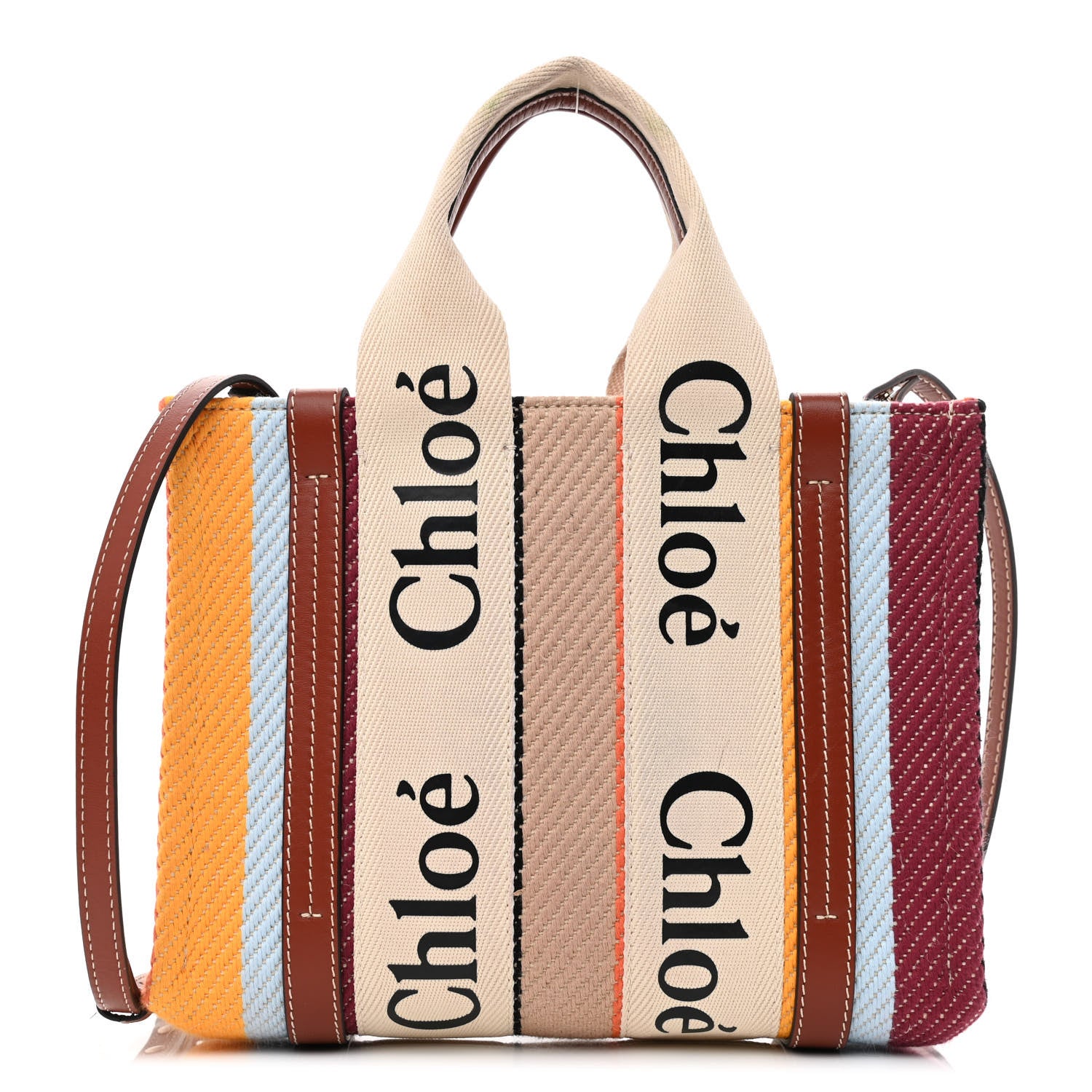 Chloe Cotton Calfskin Small Woody Striped Ribbon Tote Multicolor 1 of 11