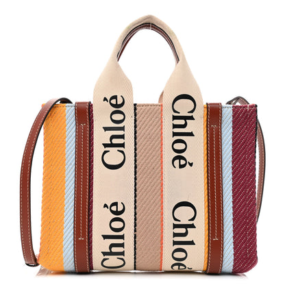 Chloe Cotton Calfskin Small Woody Striped Ribbon Tote Multicolor 1 of 11