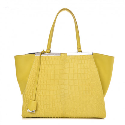 Fendi Vitello Calf Hair Crocodile Embossed Large 3Jours Tote Sunflower Cedro 1 of 13
