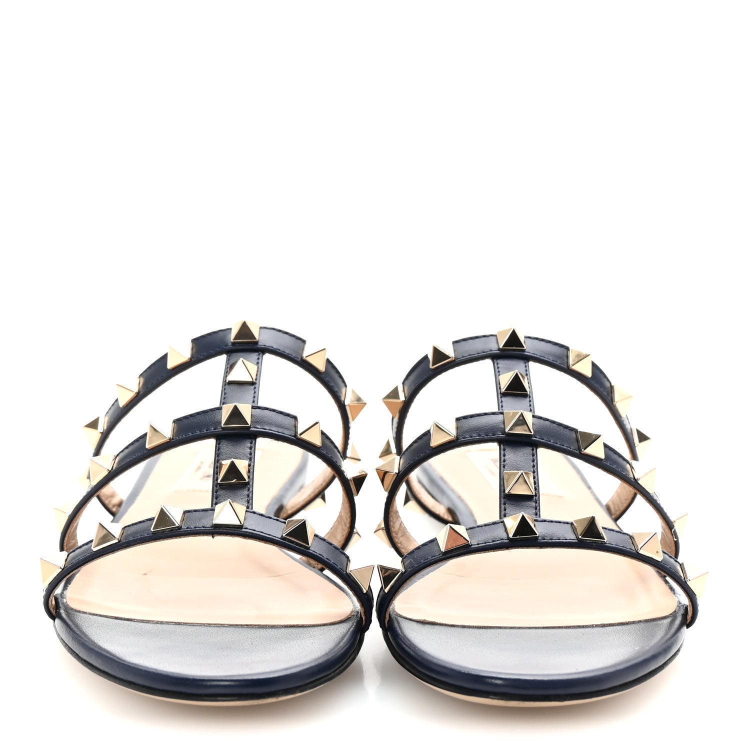 Valentino Garavani Nappa Rockstud Caged Flat Slide Sandals 35 Marine 3 of 10