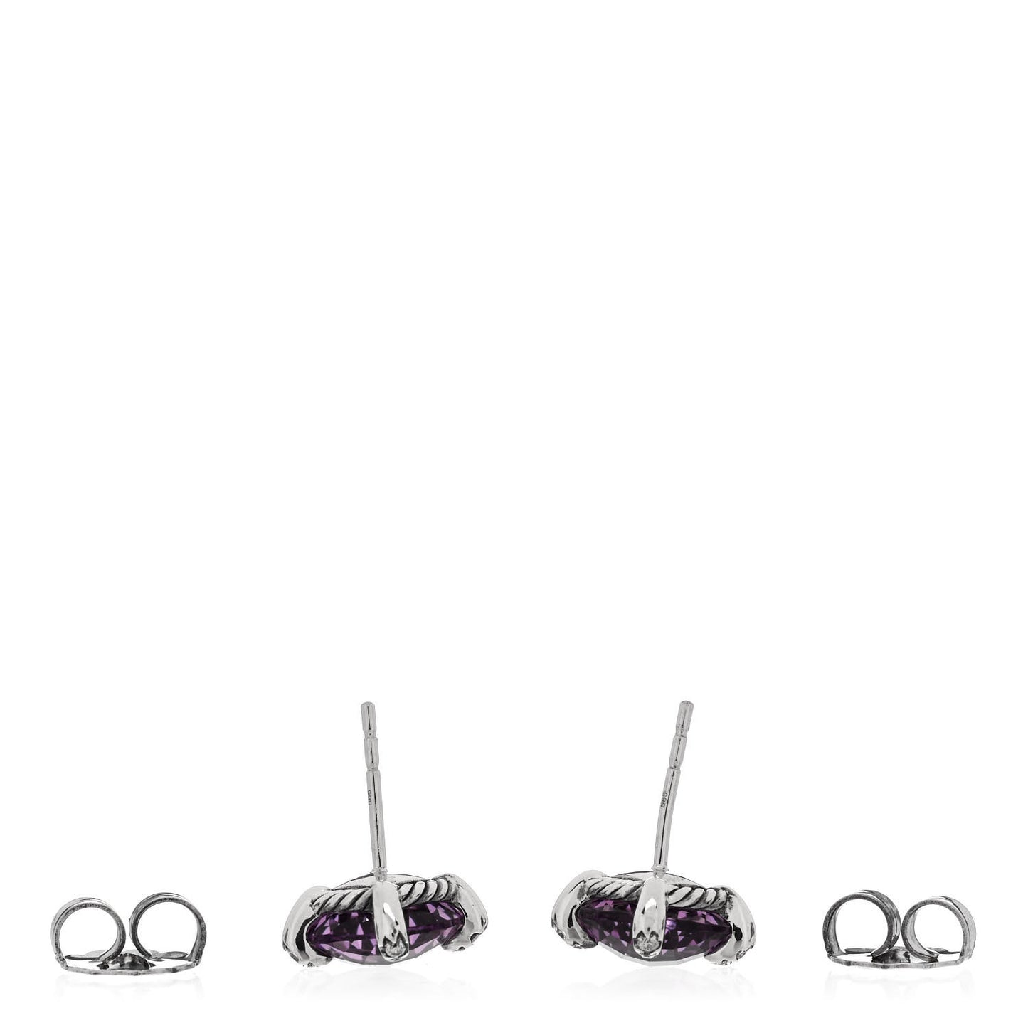 Sterling Silver Diamond Amethyst 9mm Chatelaine Earrings