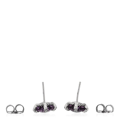 David Yurman Sterling Silver Diamond Amethyst 9mm Chatelaine Earrings 3 of 4