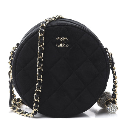Chanel Velvet Round Quilted Pearl Crush Clutch With Chain Black 1 of 8